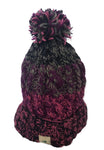 Handmade Chunky Woolly Bobble Hats. Pinky Damson Grey