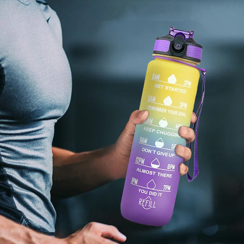 900ml Water Bottle : Motivational Sport Water Bottle (Leakproof)