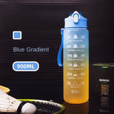 900ml Water Bottle : Motivational Sport Water Bottle (Leakproof) Blue